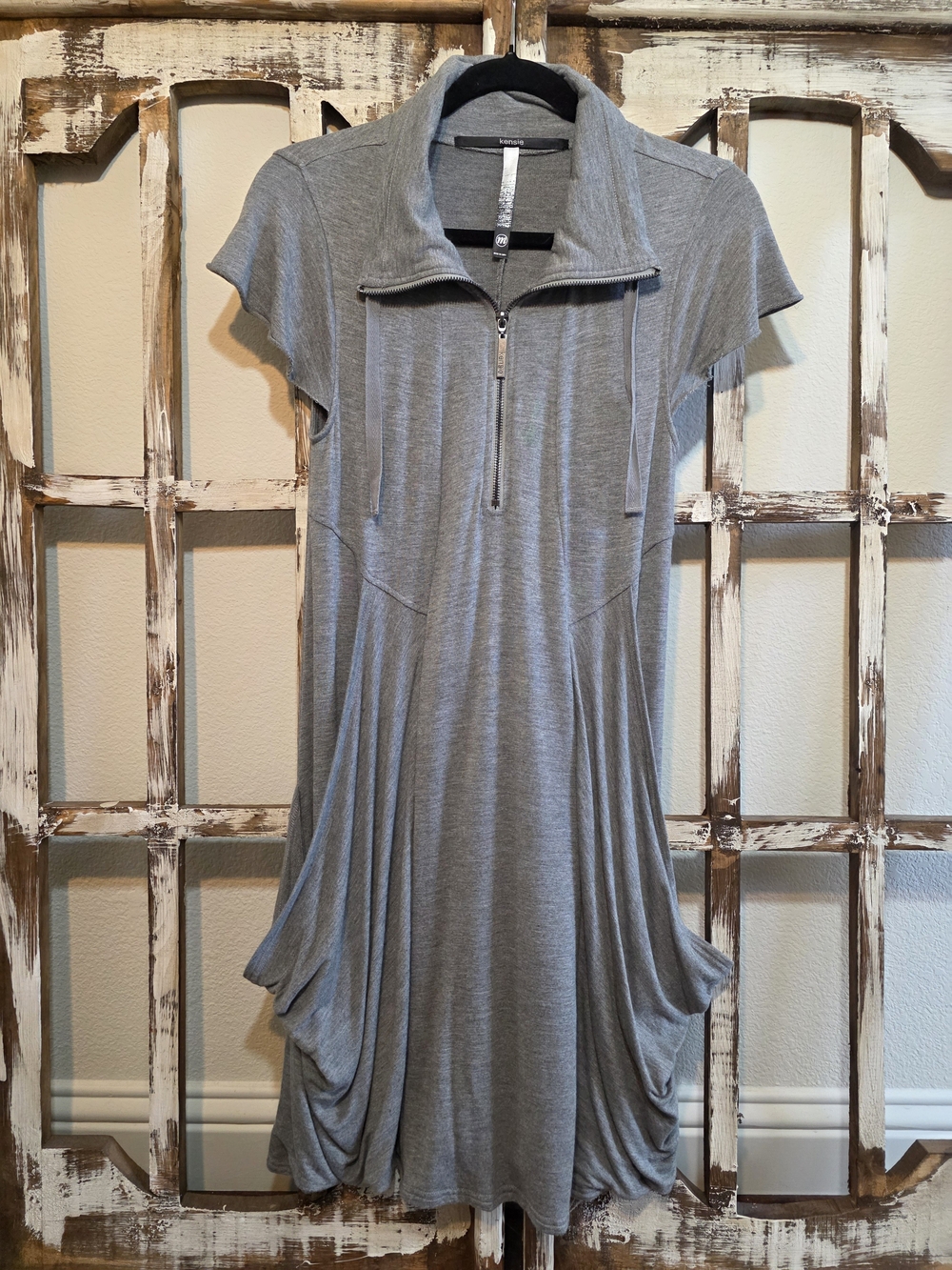 Kensie Gray Draped Zip-Front Dress
